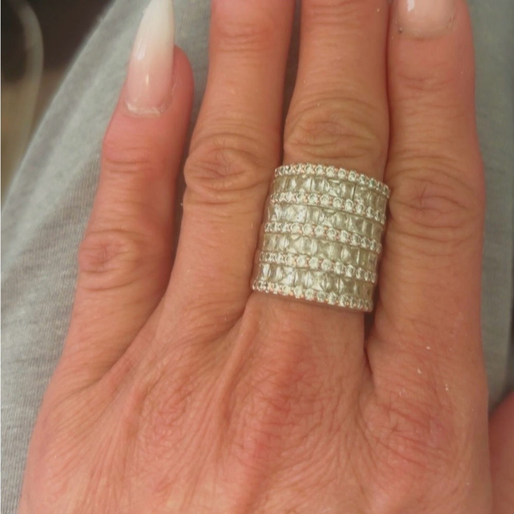 Wide Pavé Crystal Band Ring in Silver